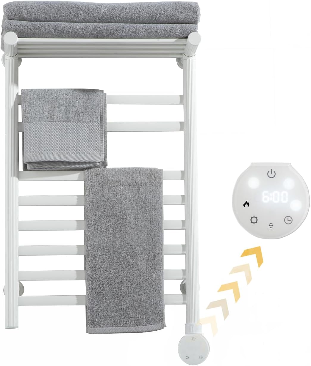 61uMsr9zvqL._AC_SL1500_Heated Towel Warmer Rack -8 Bars-Digital Display-White