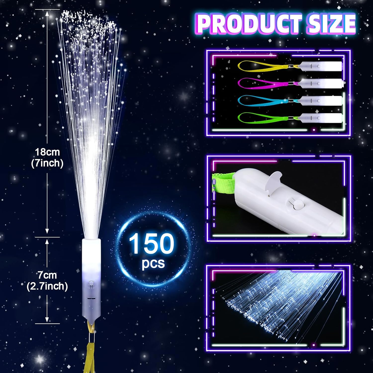 716aXYeY2mL._AC_SL1500_150 PCS White Fiber Optic Stick Glow Wand With 3 Color Light Mode