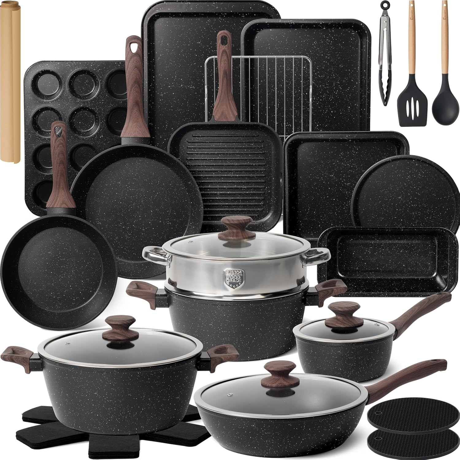 813r4sDxWlL._AC_SL1500_Pots and Pan Set by Kikcoin-31 pieces