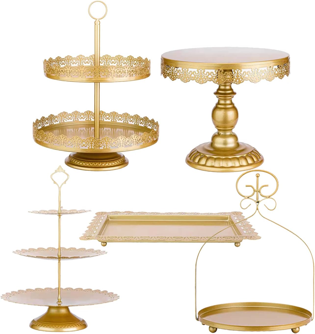 Gold 5 Piece Cake Stand Set-Metal Foe Special Occasions