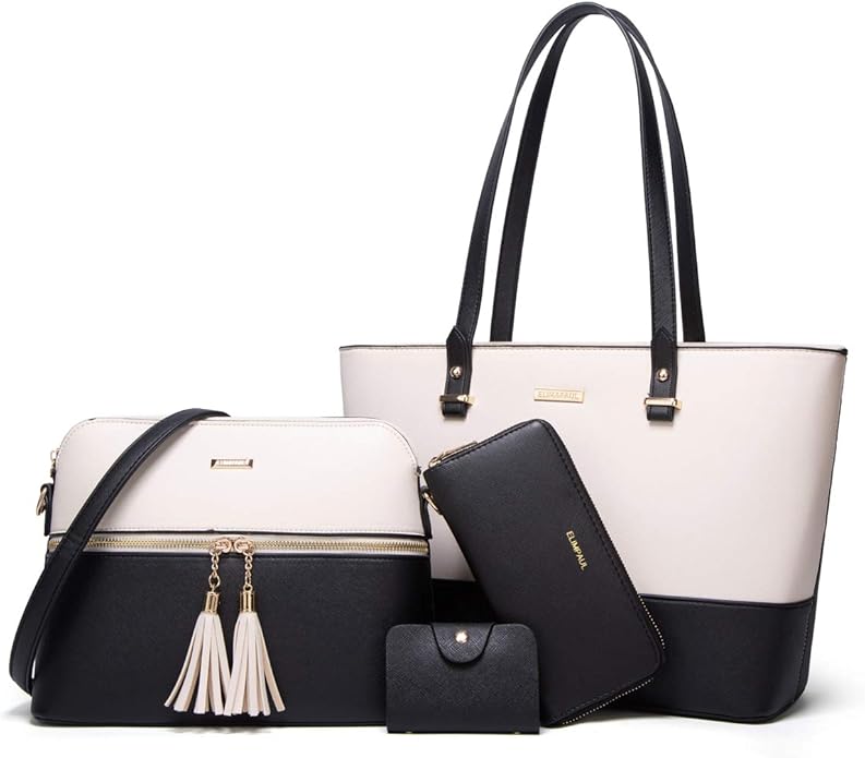61WVRDfJWmL._AC_SY695_Women Fashion Synthetic Leather Handbags Top Handle Satchel Purse Set 4pc