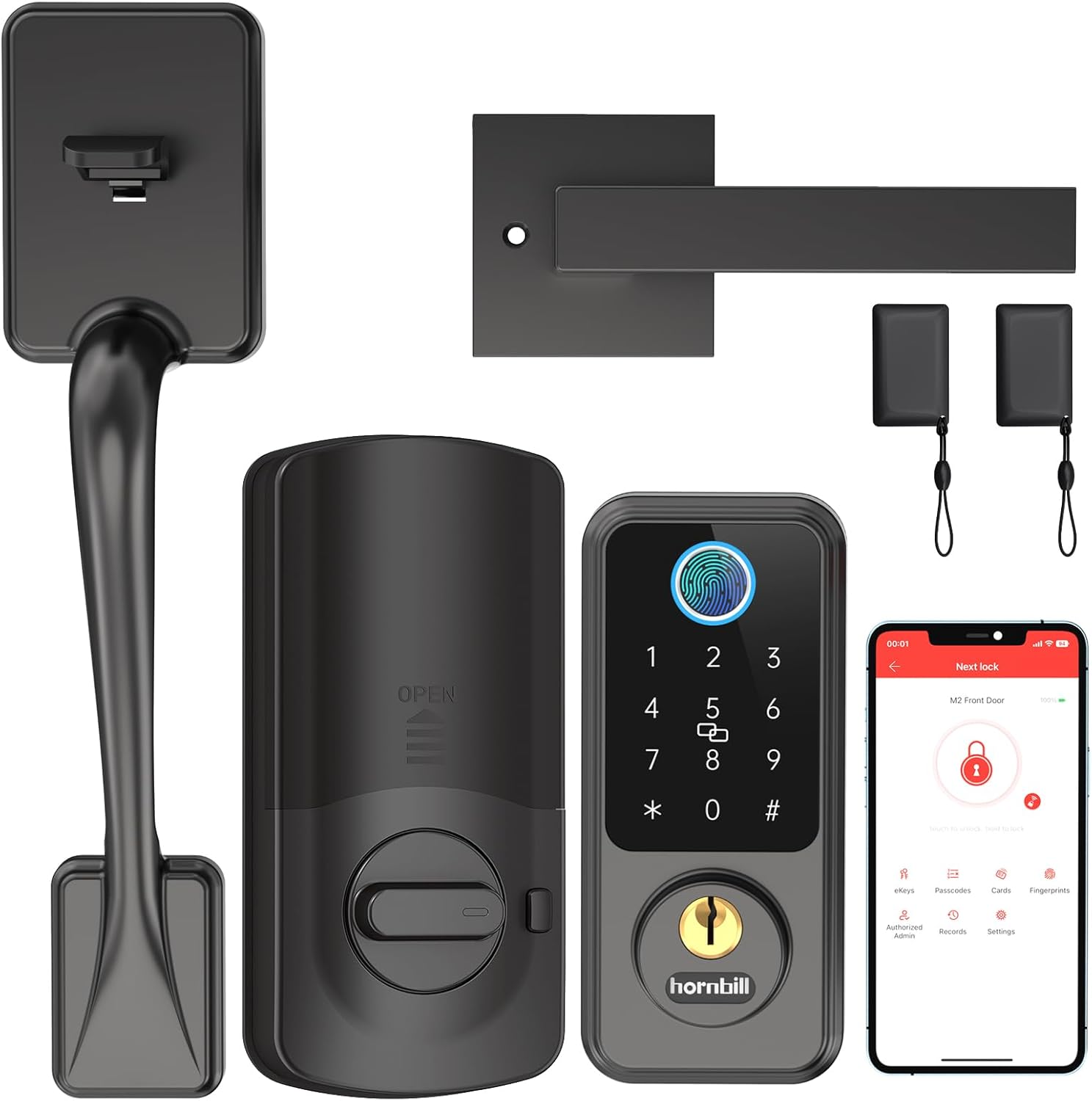 61xrjZguC5L._AC_SL1500_Hornbill-Smart Lock Front Door - Keyless Entry Door Lock with Handle Set