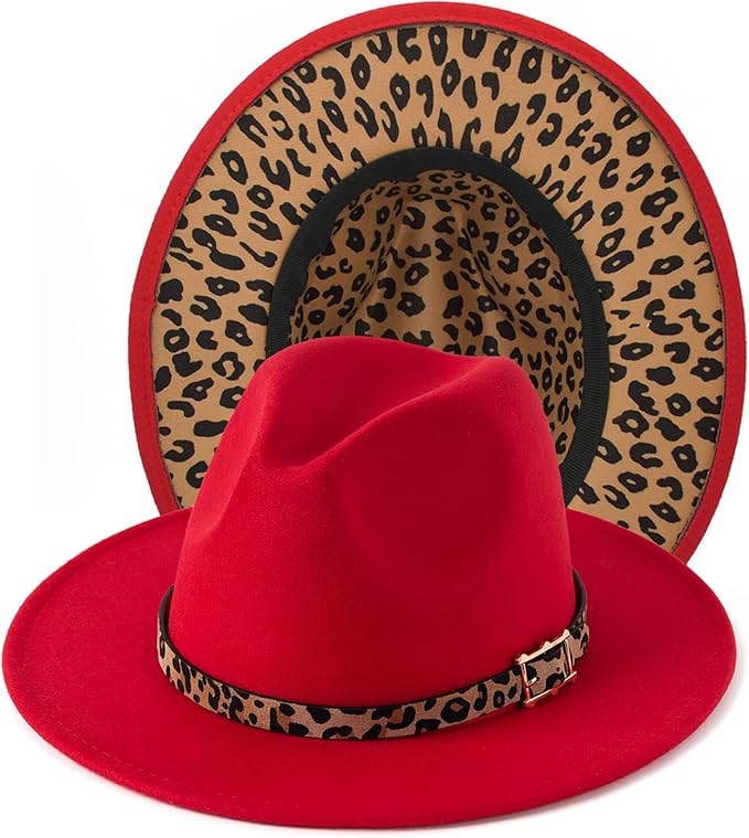 718cWqsz+IL._AC_SX679_Women's Wide Brim Felt Fedora Panama Hat with Leopard Belt Buckle