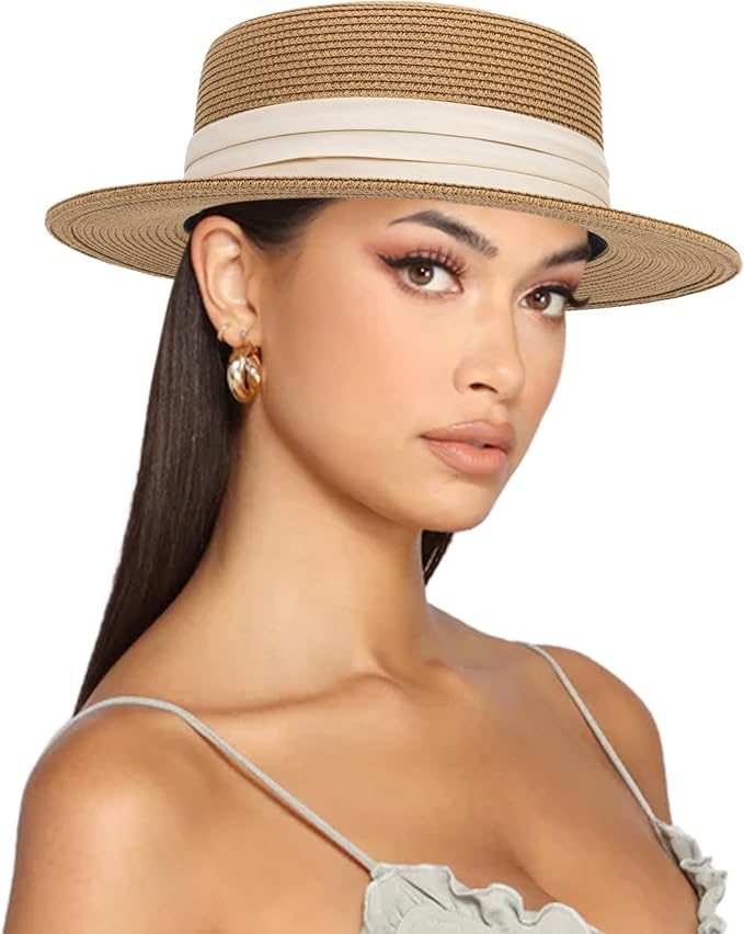 71CMbz5ZhYL._AC_SX679_Straw Boater Summer Sun Hat - Wide Brim Fedora Panama