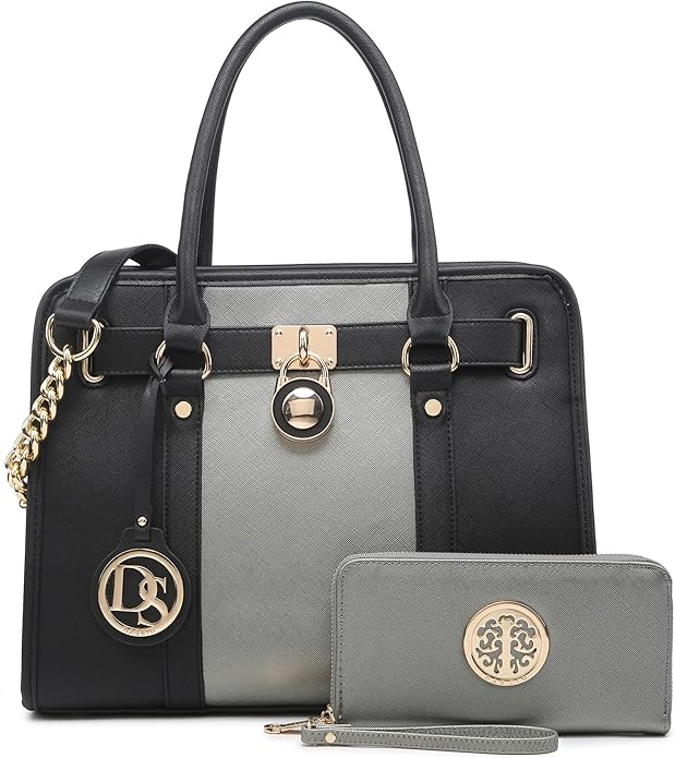 81iexf87lLL._AC_SY695_Two Tone Satchel Handbags Purses for Women Vegan Leather Shoulder Bags