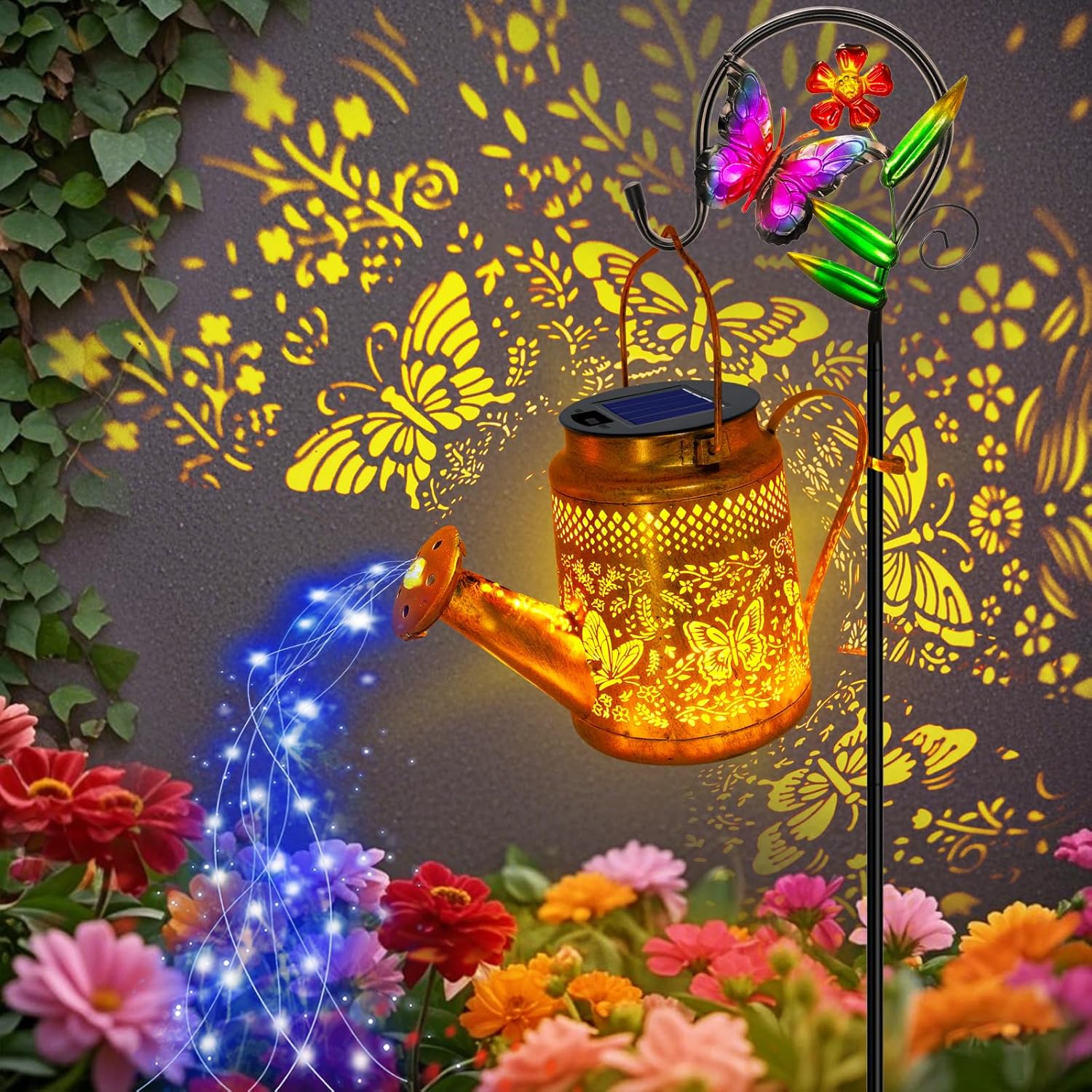 Angmln Butterfly and Watering Can Solar Lights