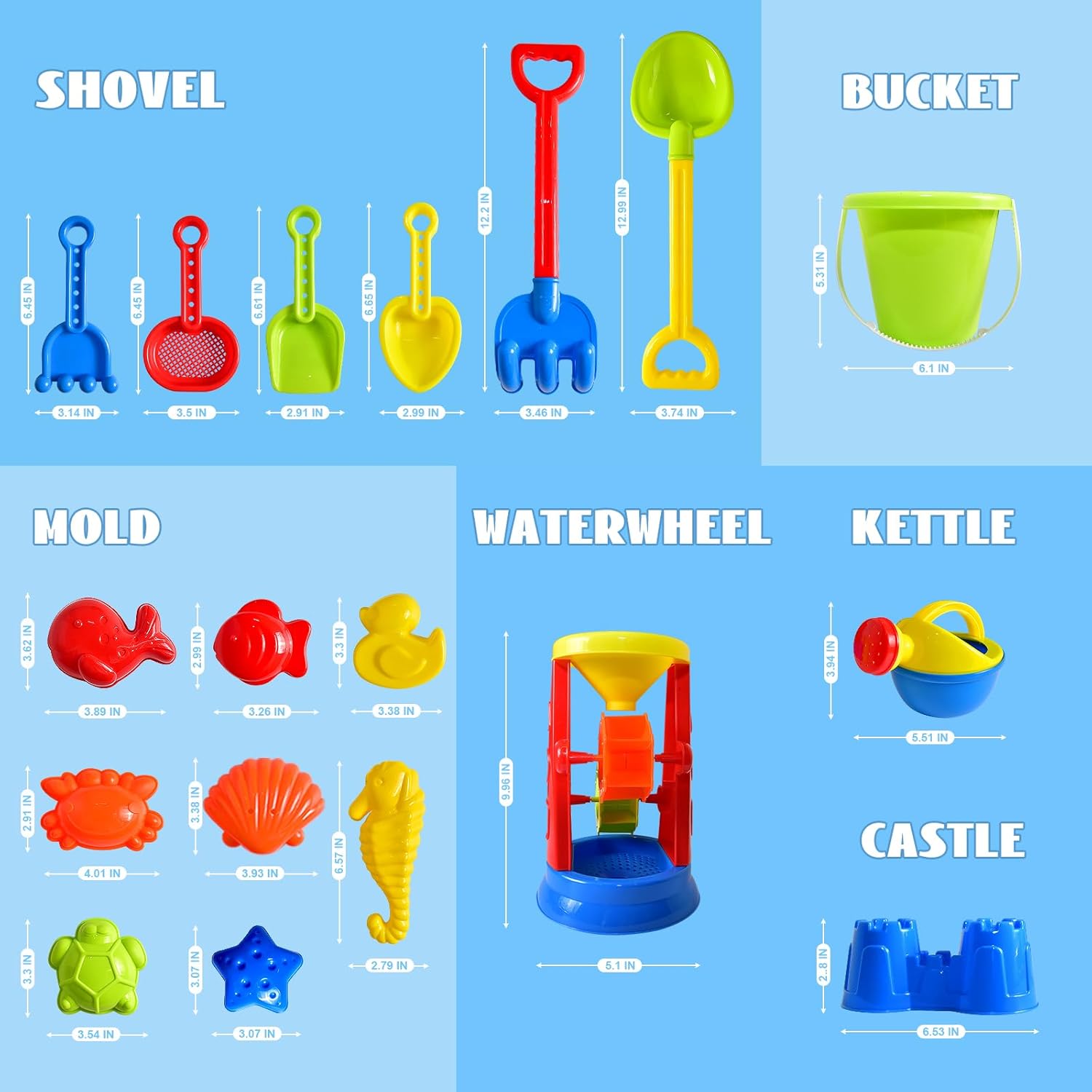 Beach Sand Toys-19 Pieces Includes aMega Carring Bag