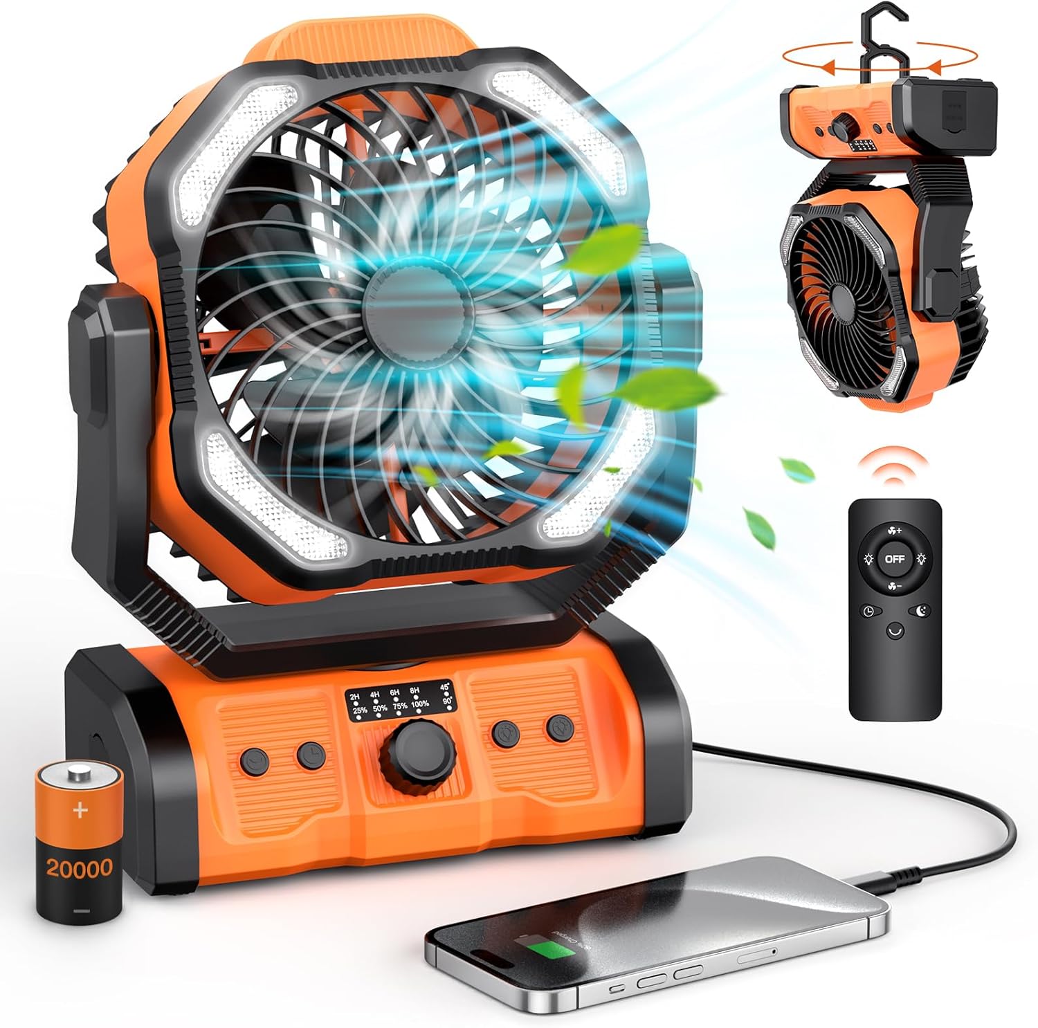 Portable Rechargable Fan 20000 mAH Anto Oscillating-Ventilader