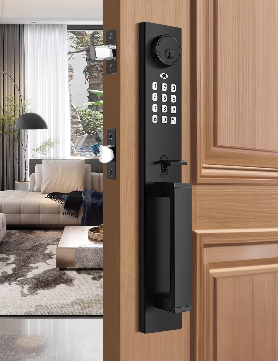 71168jgwbKL._AC_SL1500_Keyless Entry Door Lock with Lever, Full Escutcheon Smart Door Handle, Digital Keypad Deadbolt