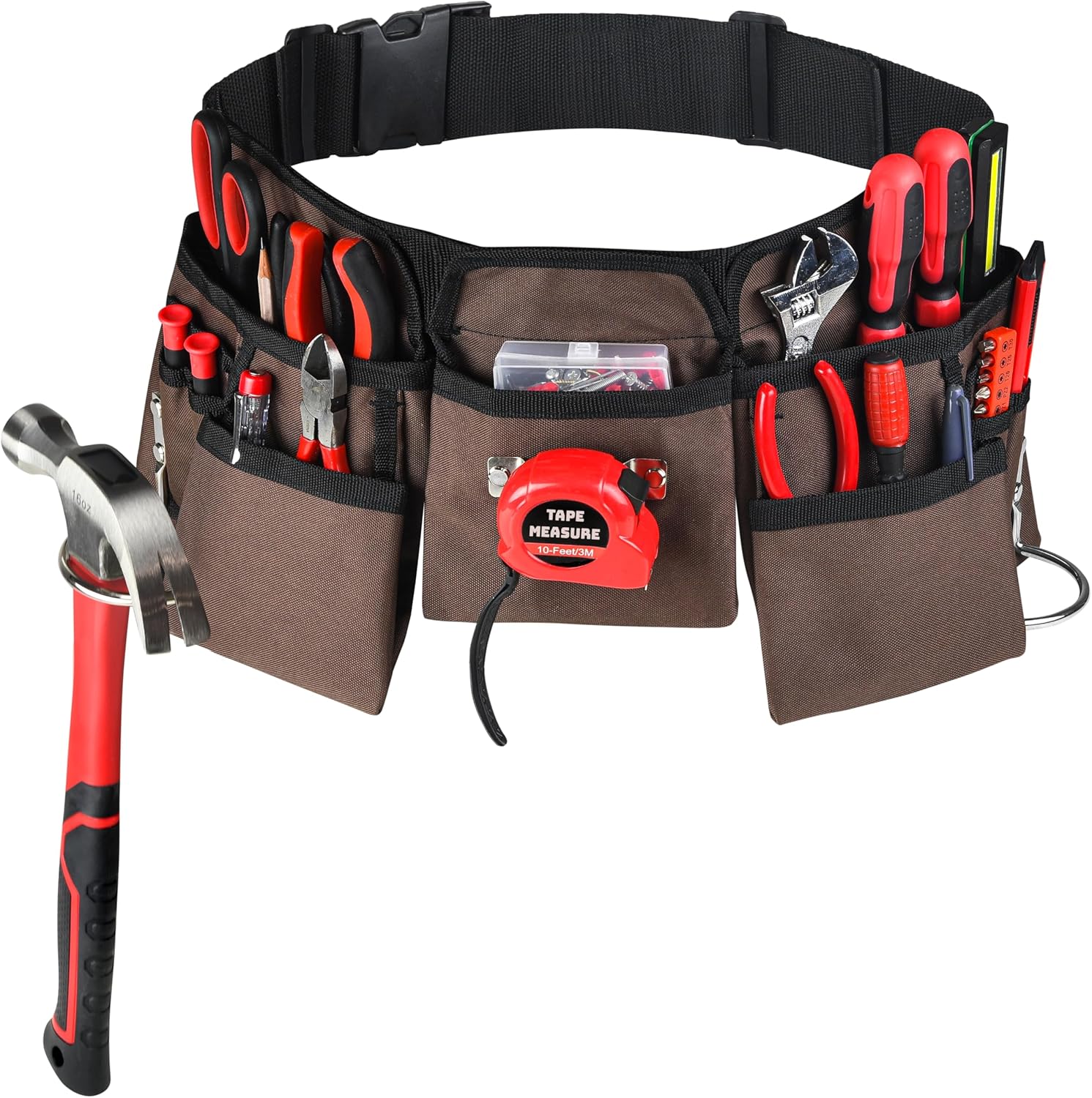 91RppWRVDkL._AC_SL1500_19 Pocket Brown and Black Heavy Duty Construction Tool Belt