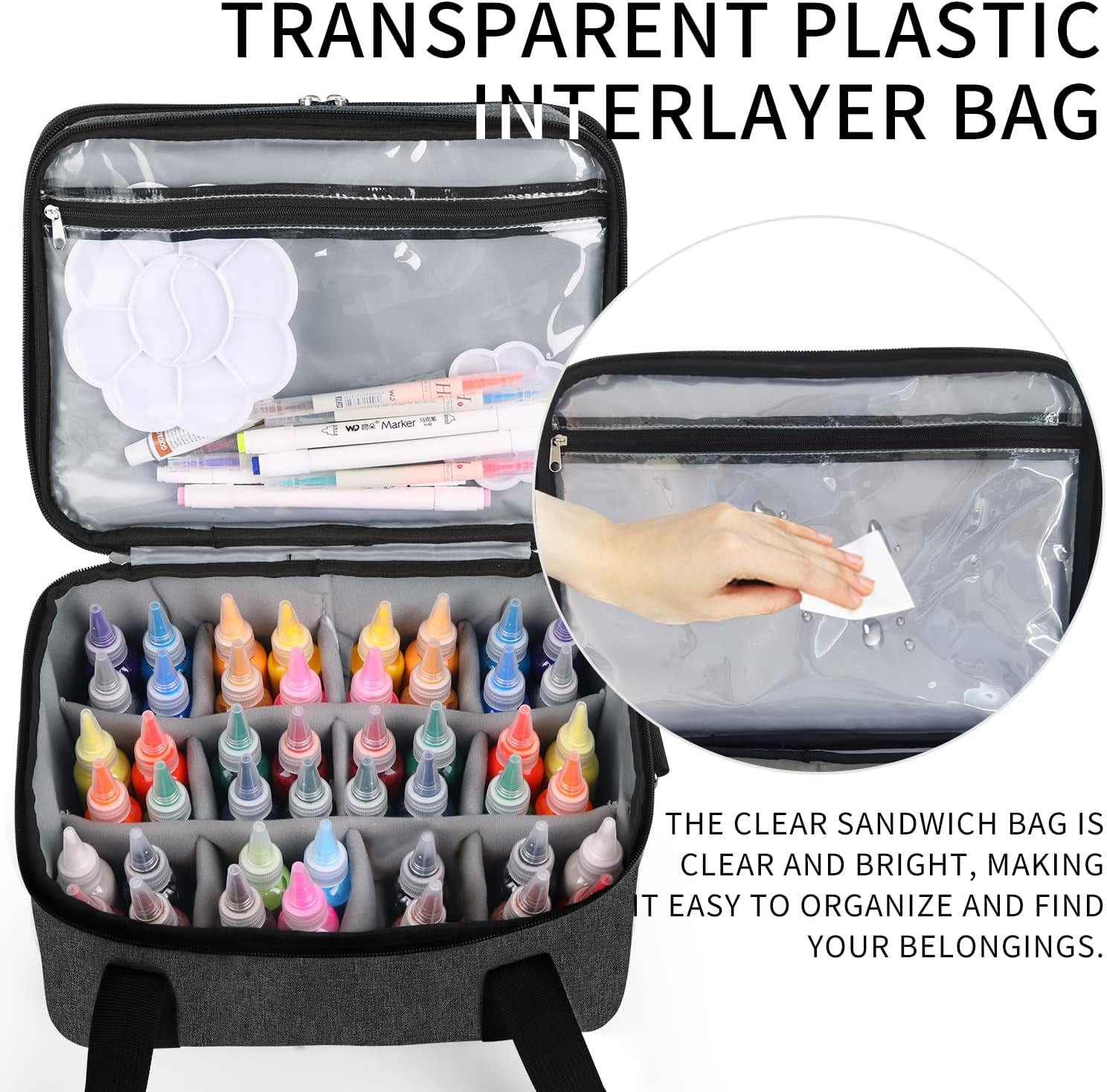 Acrylic Paint Storage Case, Black, Unisex, Plastic and Leather, Ideal for Artists on-the-go