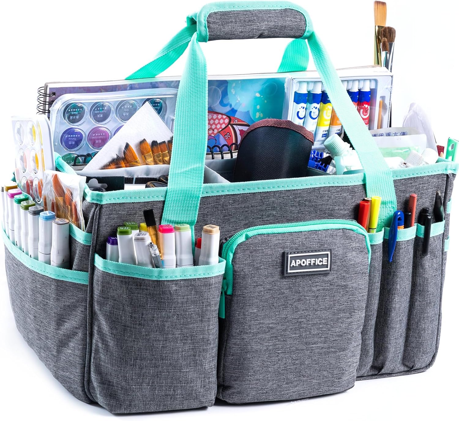 Art Supply Organizer Tote Bag – Craft Caddy with Handle, Utility Storage Tote with Multiple Pockets & Adjustable Divider for Stationary, Sewing, Scrapbooking,