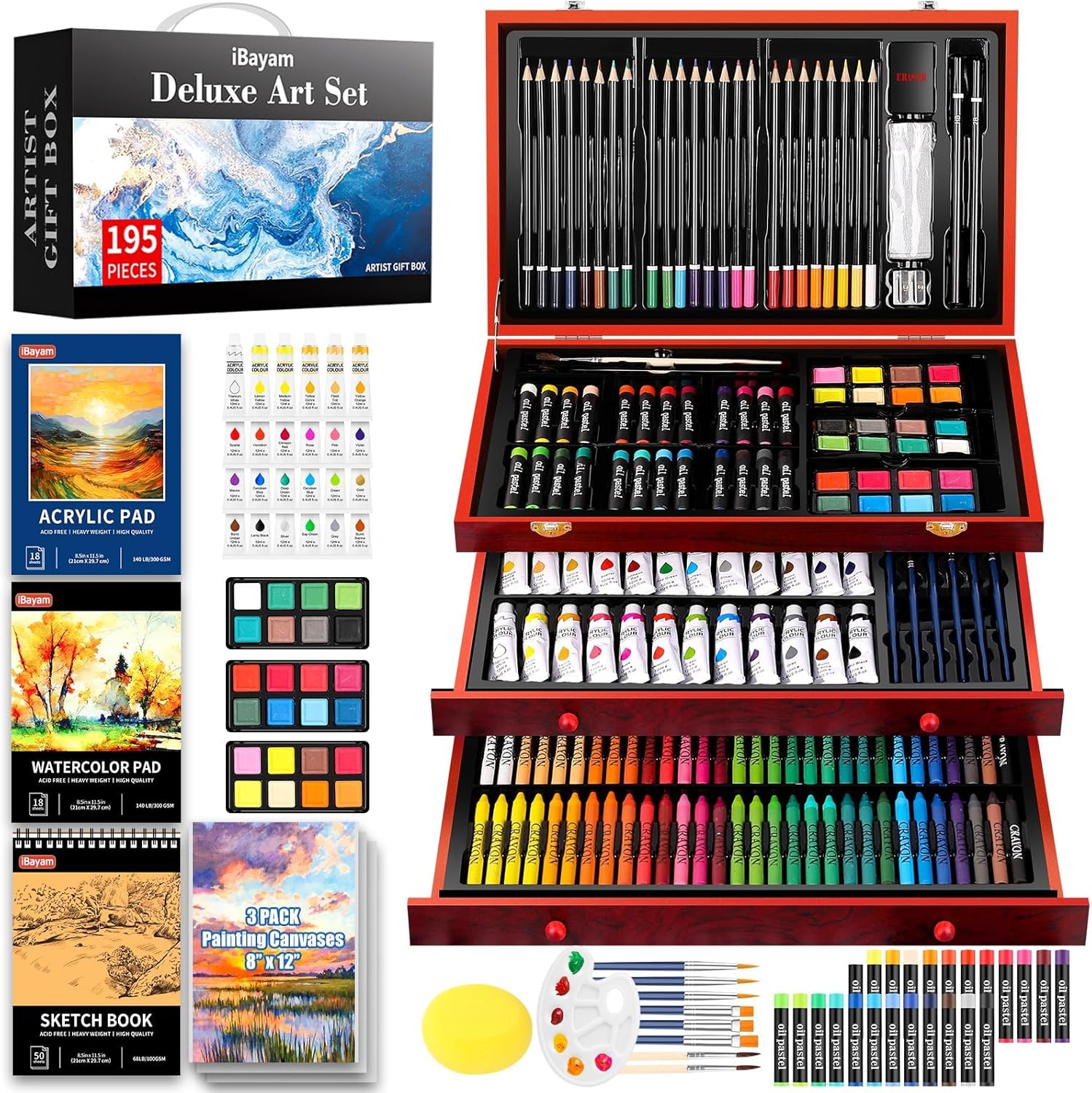 Arts and Crafts Painting Kit, Art Kits Paint Set with Acrylic Pad, Sketchbooks, Watercolor Pad, Canvases, Gift Box