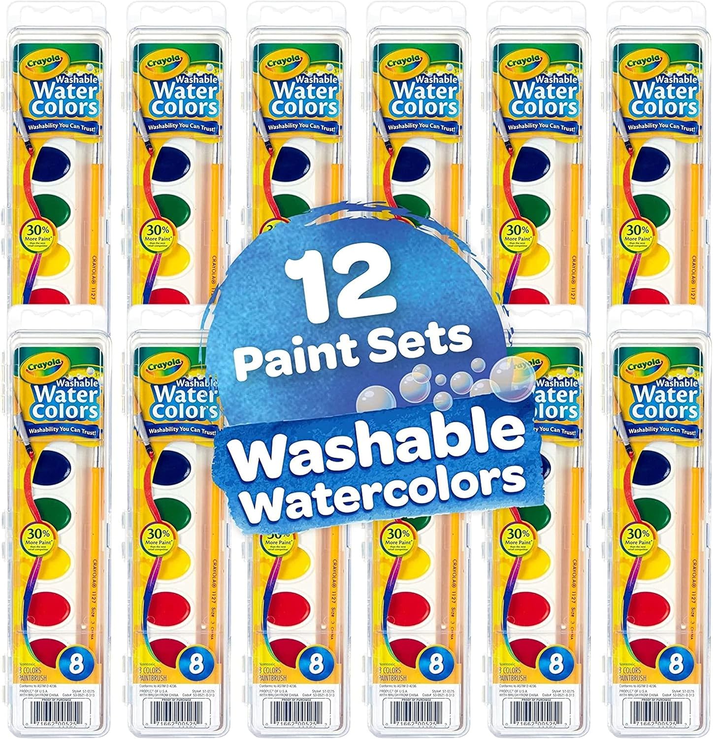 Crayola Washable Watercolor Paint Sets for Kids (12ct), Bulk Classroom Art Supplies for Preschool