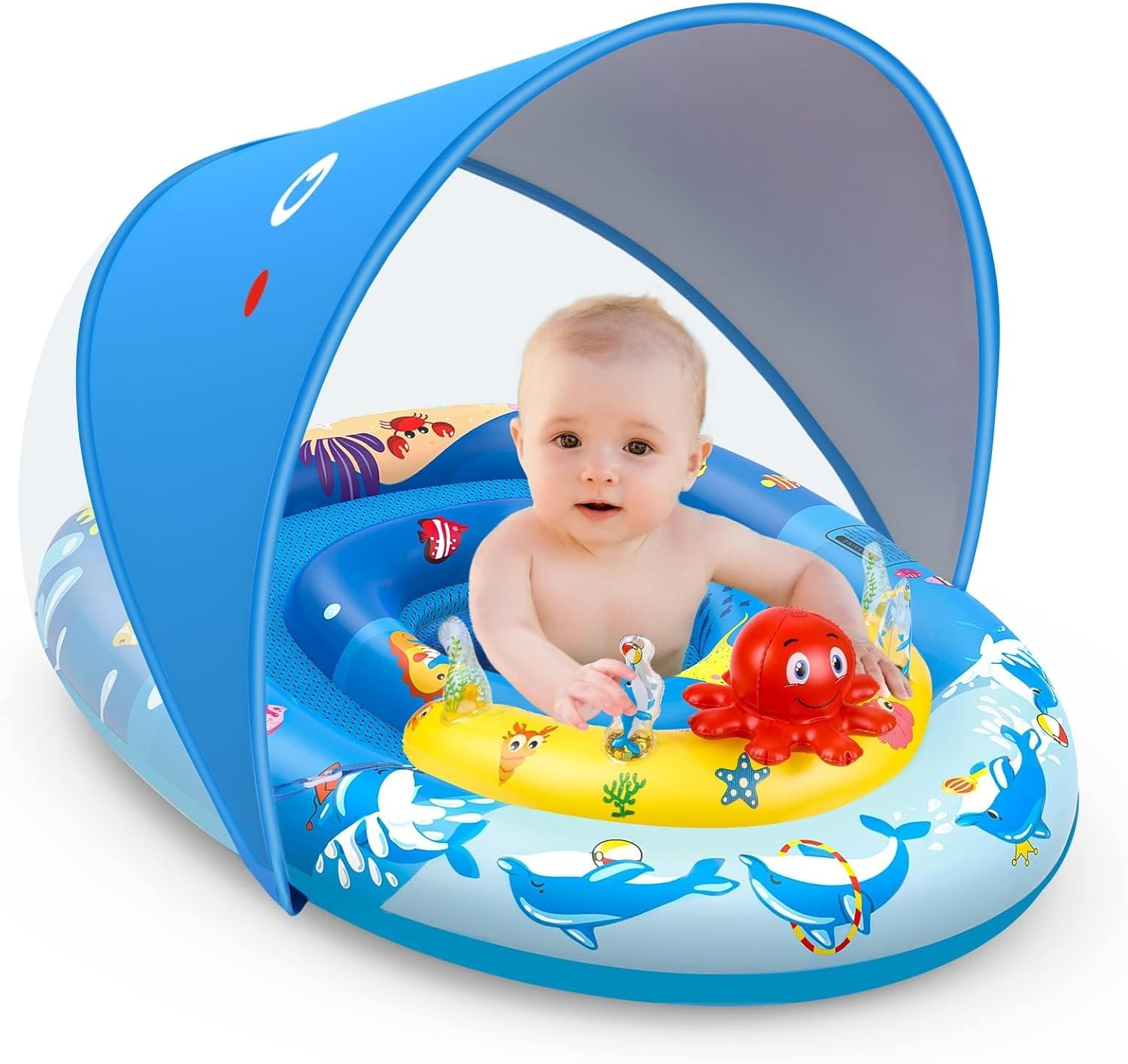 EZIGO Baby Pool Float with Canopy UPF50+ Sun Protection,