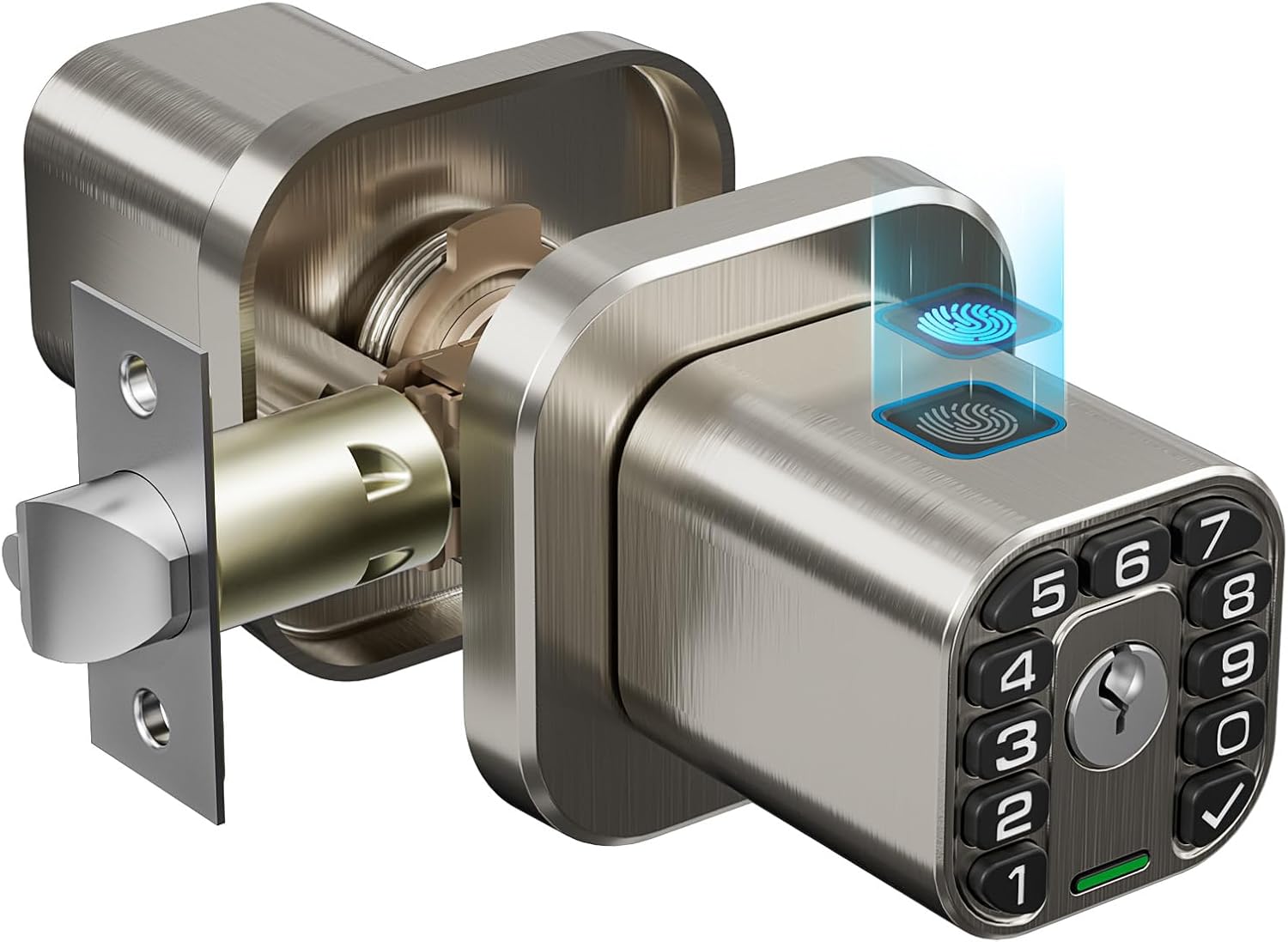 Fingerprint Door knob, Smart Biometric Door Lock with Keypad, Keyless Entry Code Door Knob, Waterproof & Weatherproof, Auto Lock,Voice Navigation, f