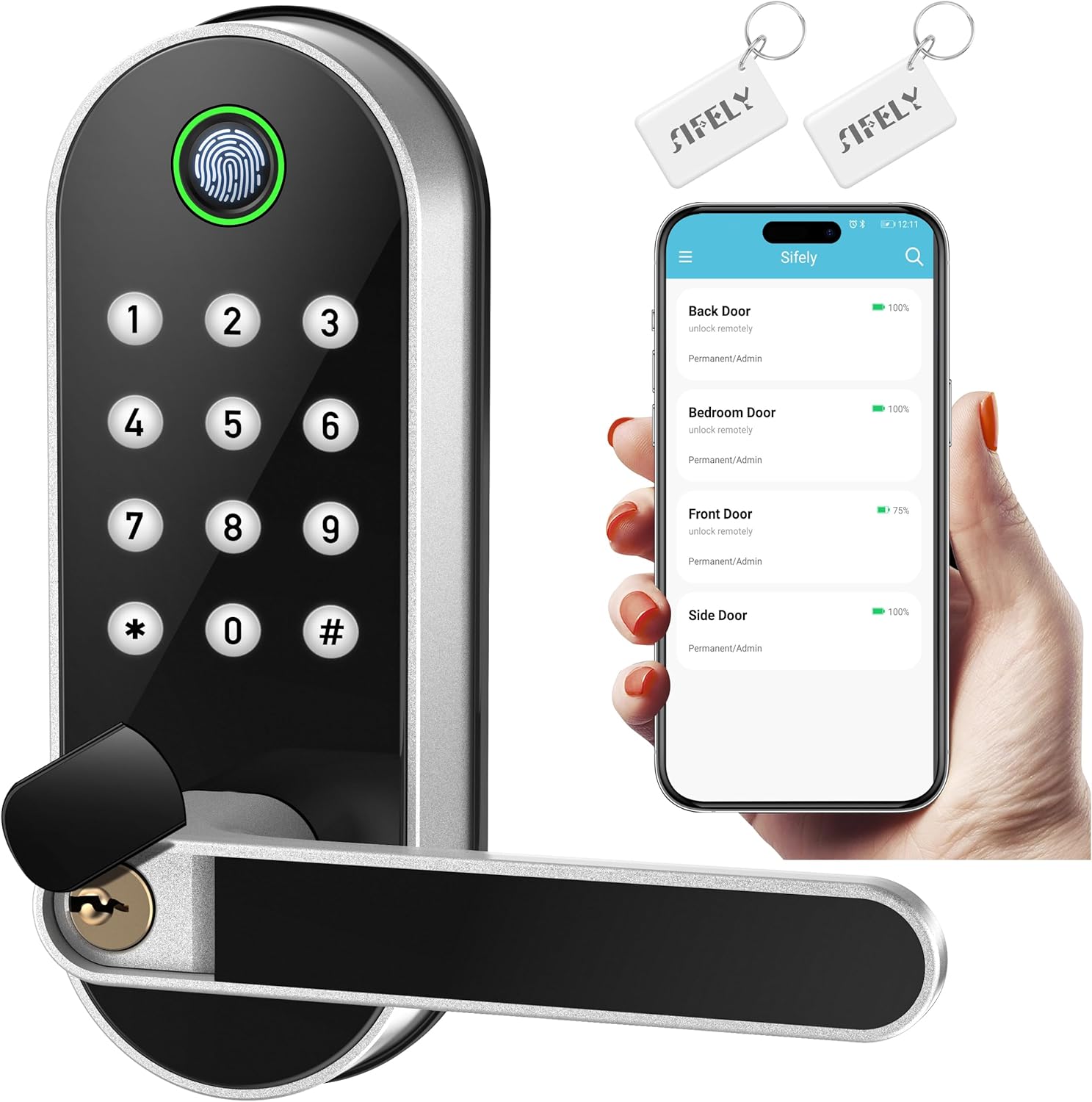 Keyless Entry Fingerprint Digital Smart Lock with Handle & Keypad