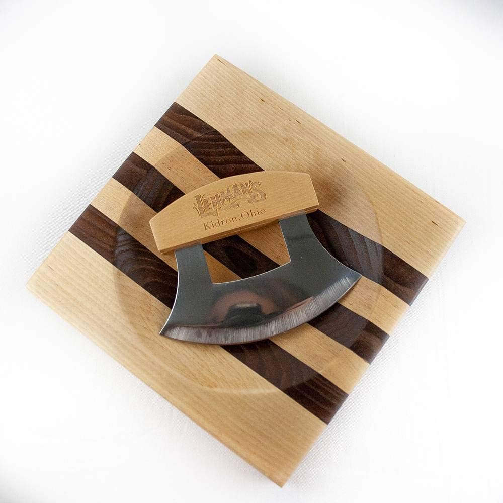 Lehman's ULU Knife and Chopping Bowl, Curved Stainless Steel Rocker Knife Chops and Minces Salad,
