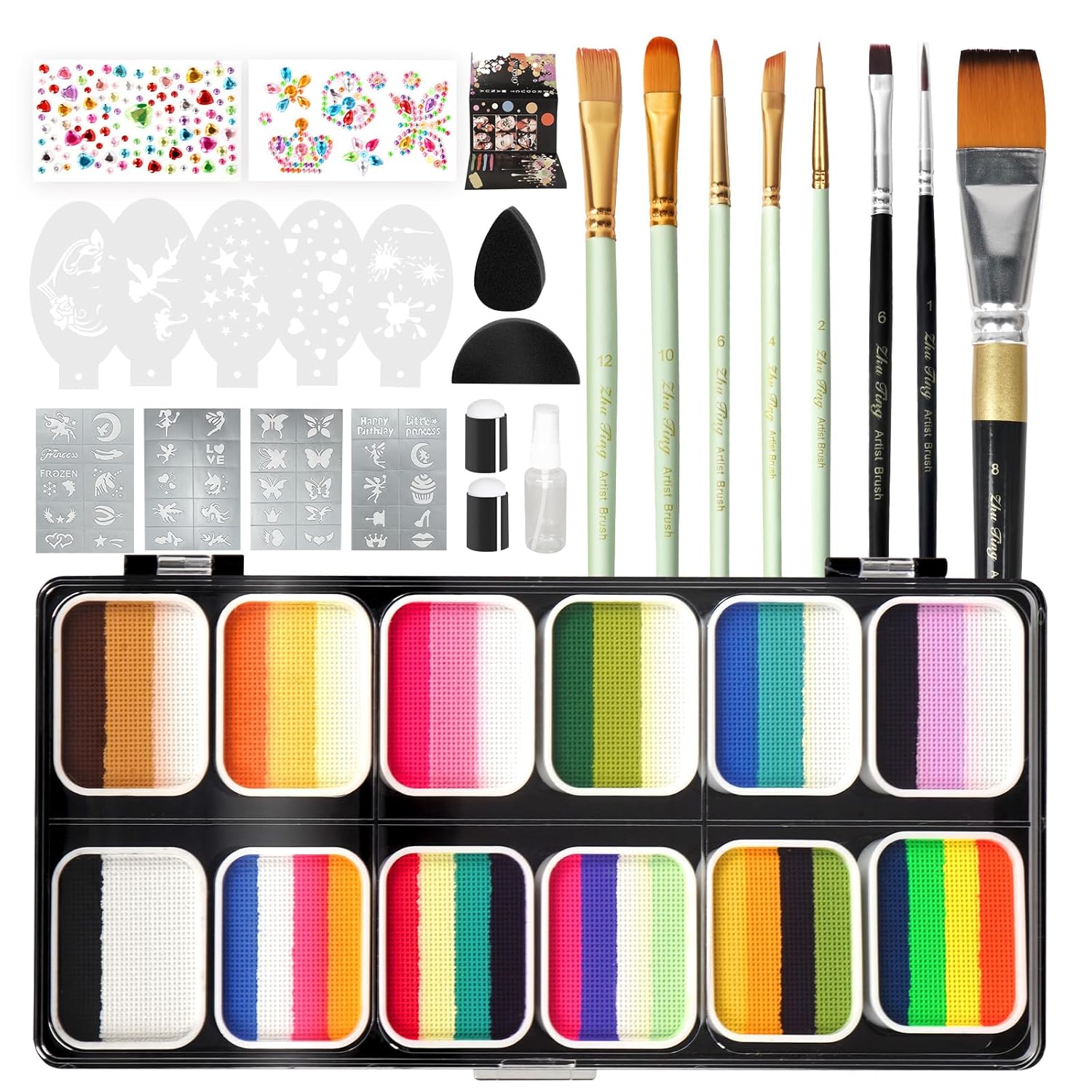 Pintada 120g Large Capacity Face Painting Kit for Kids - 12 x 10g Non Toxic Water Activated Face Paint Palette with Brush,