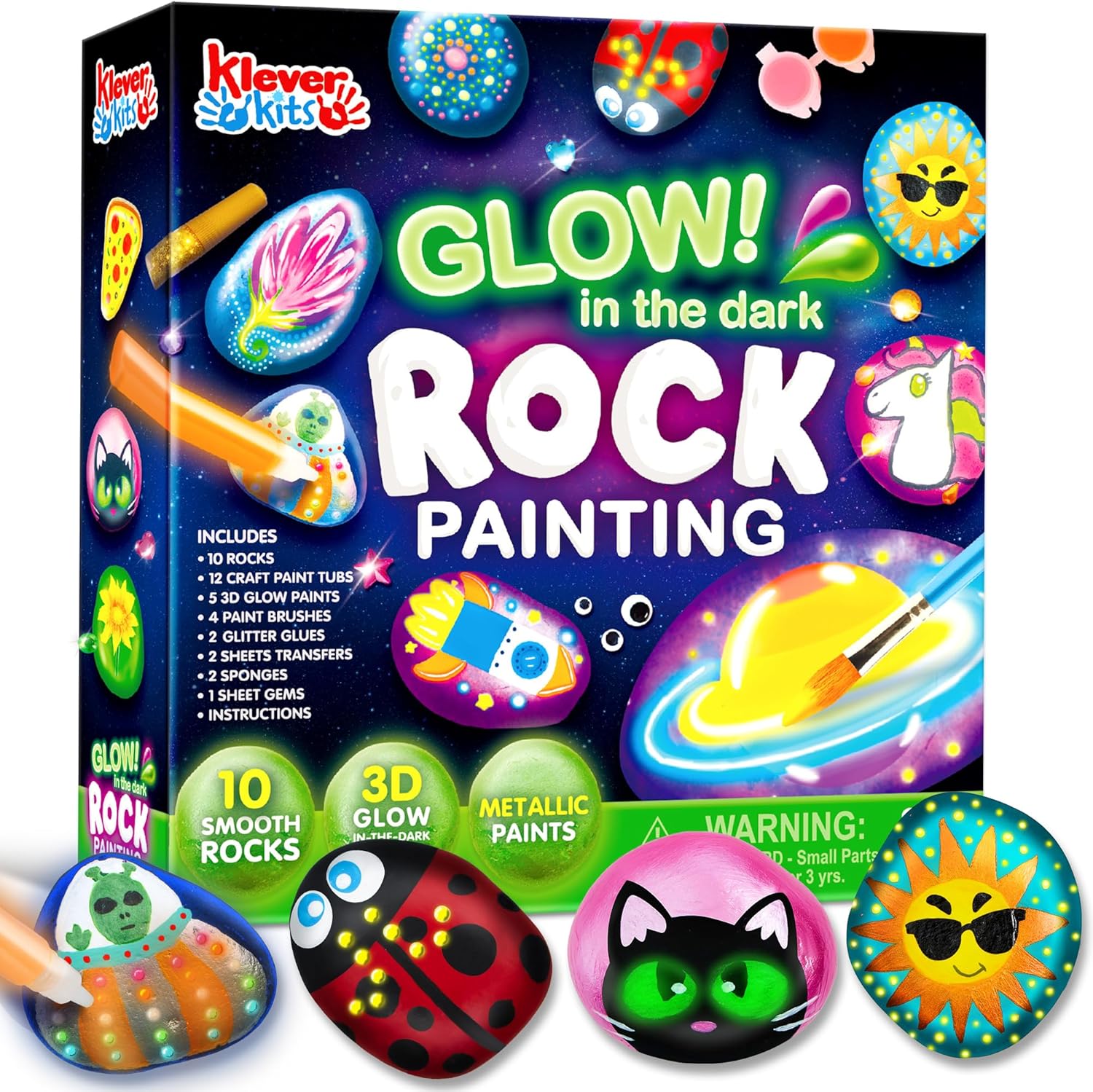 Rock Painting Kit- Glow in The Dark Rock Kit, Arts and Crafts for Kids Ages 6-12, Art Supplies Toy, Kids Craft Paint Kits, Arts & Crafts