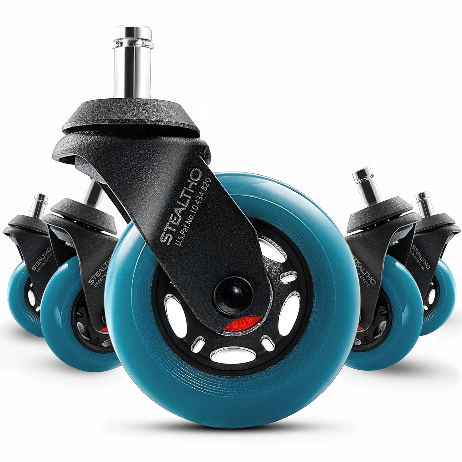 Stealtho Advanced Office Chair Wheels Set 5 Heavy Duty Casters - Silent Rolling Protection Hardwood Floors Carpets No Mat Needed - Soft Navy Polyurethane