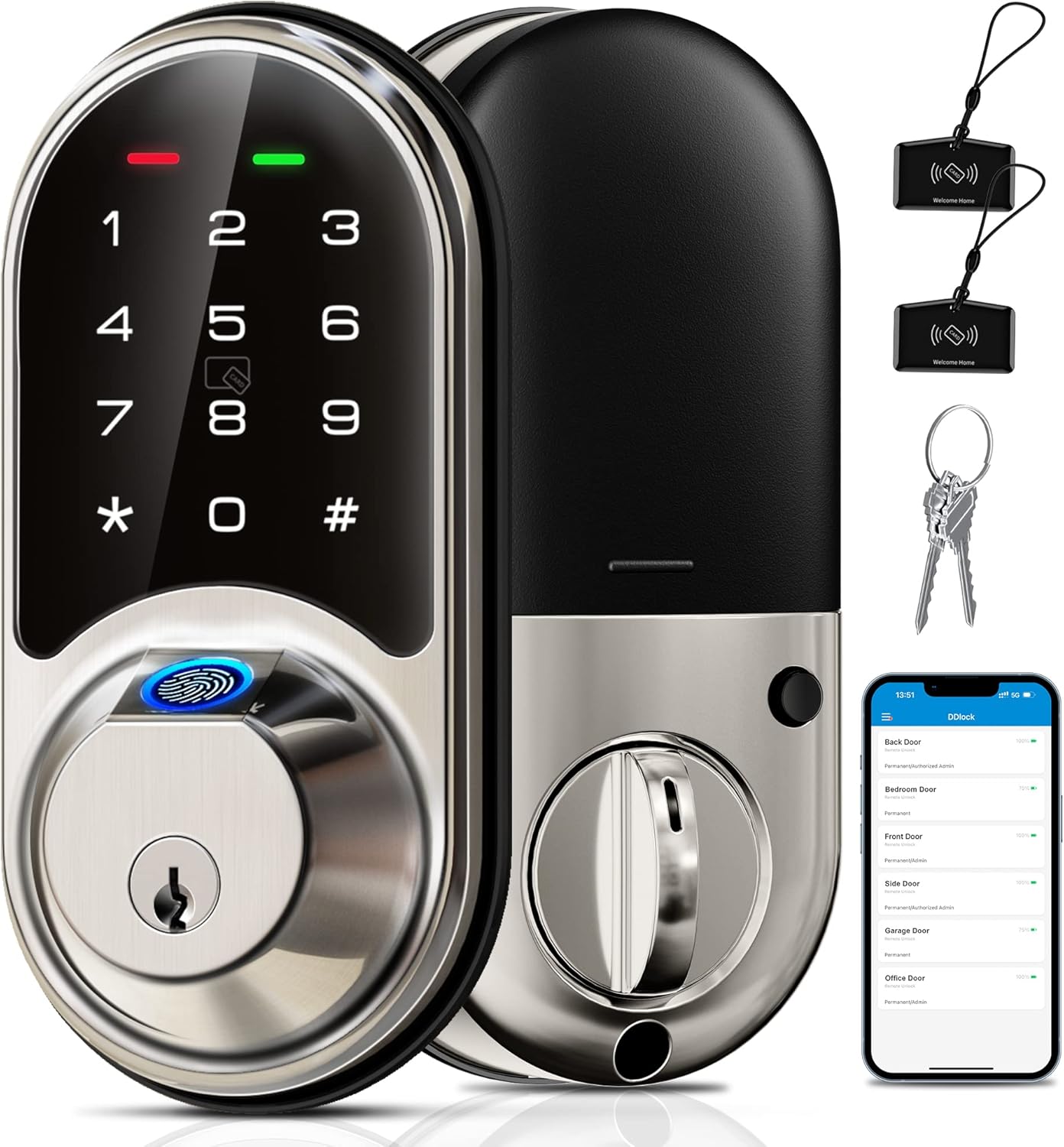Veise RZ07 Smart Lock, Fingerprint Door Lock, 7-in-1 Keyless Entry