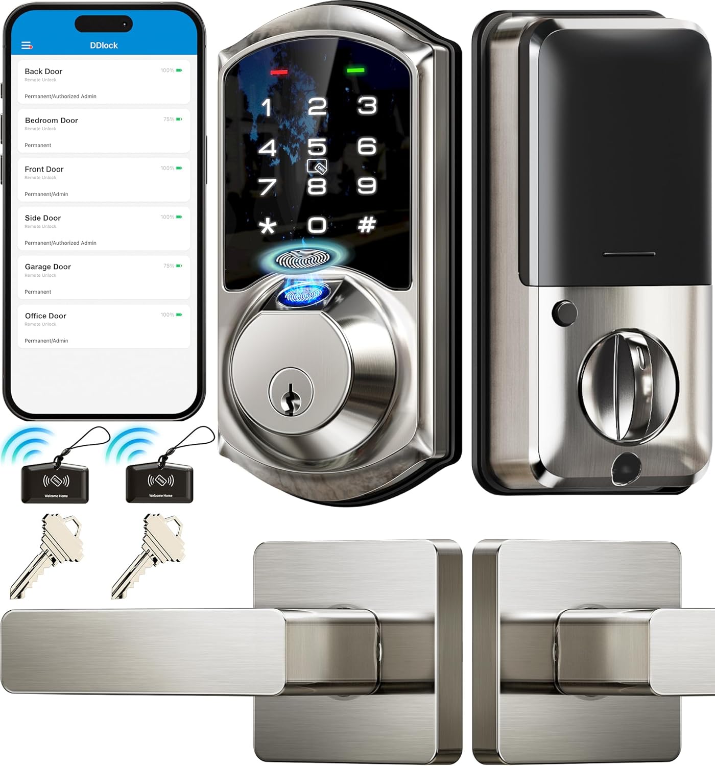 Veise VE07-L Fingerprint Smart Locks for Front Door with Zinc Alloy Handle