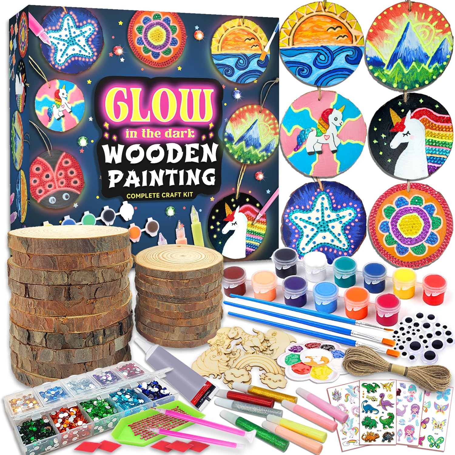 klmars Kids Wooden Painting Kit-Glow in The Dark-Arts & Crafts Gifts for Boys Girls Ages 5-12-Craft Activities Kits