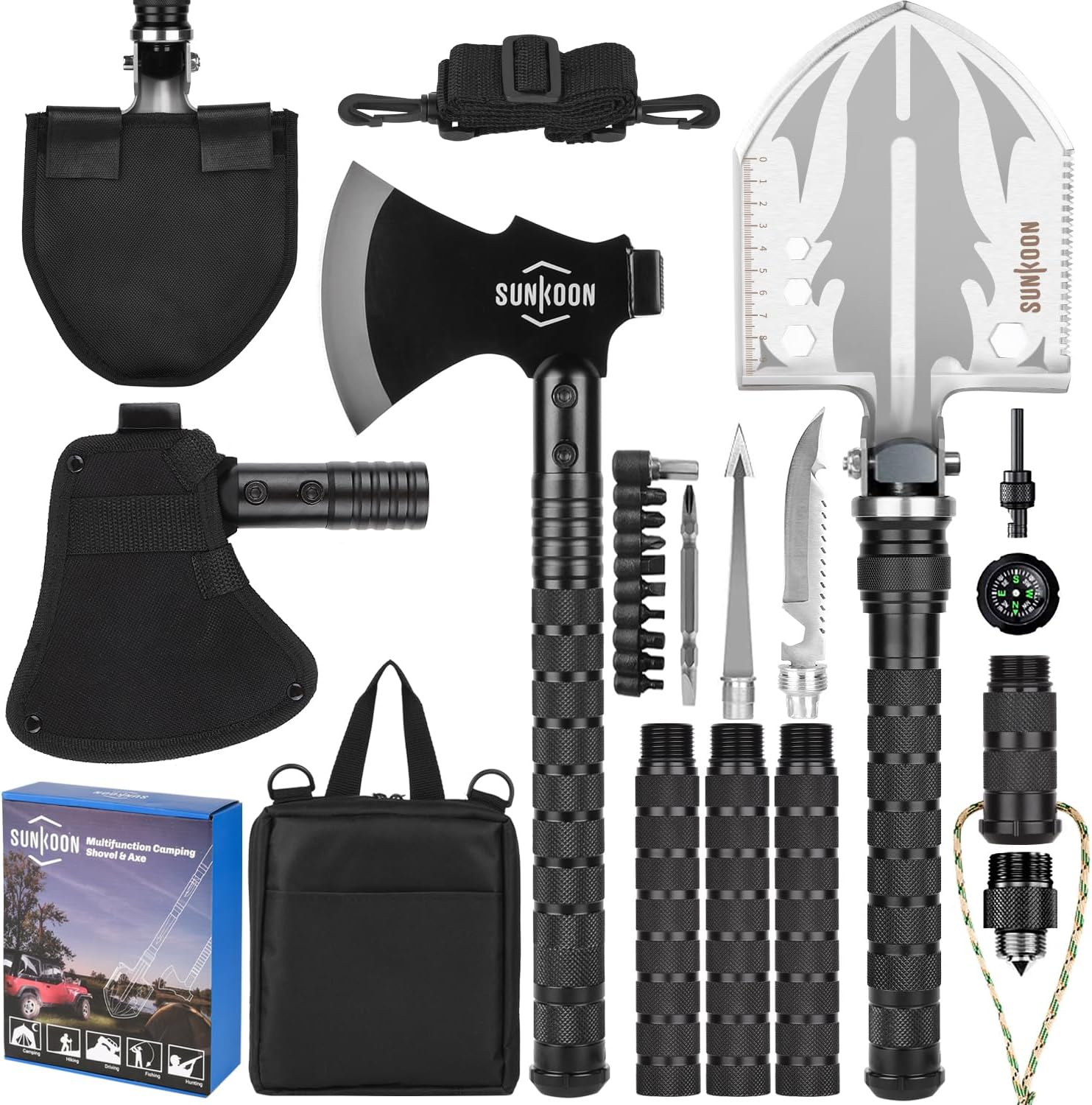 71lorz7+HBL._AC_SL1500_Survival Shovel Survival Axe, Camping Folding Shovels Hatchet with 19.2-37.8inch Lengthened Handle