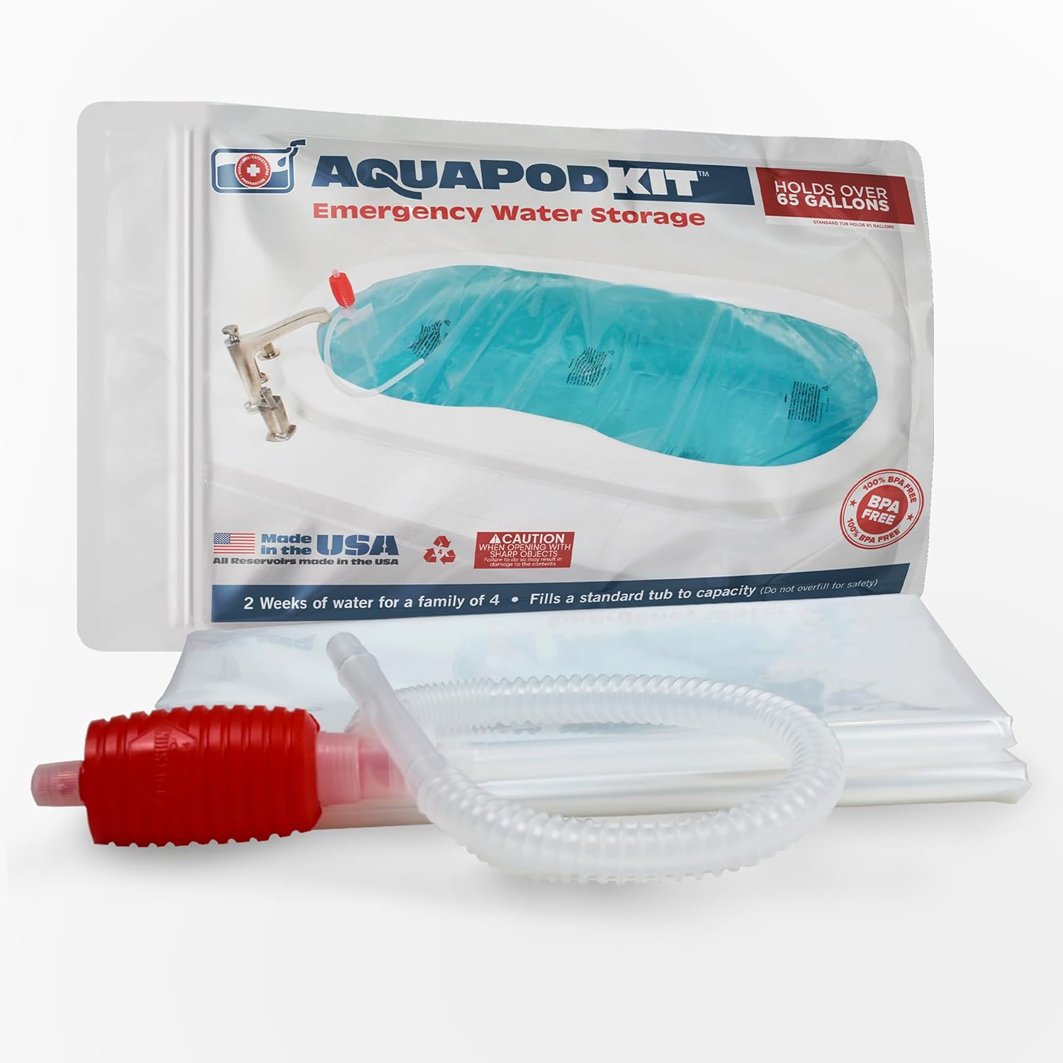 Emergency Bathtub Water Storage Bladder 65-100 Gallon Capacity - BPA Free- Food Grade Materials - Hurricane Disaster