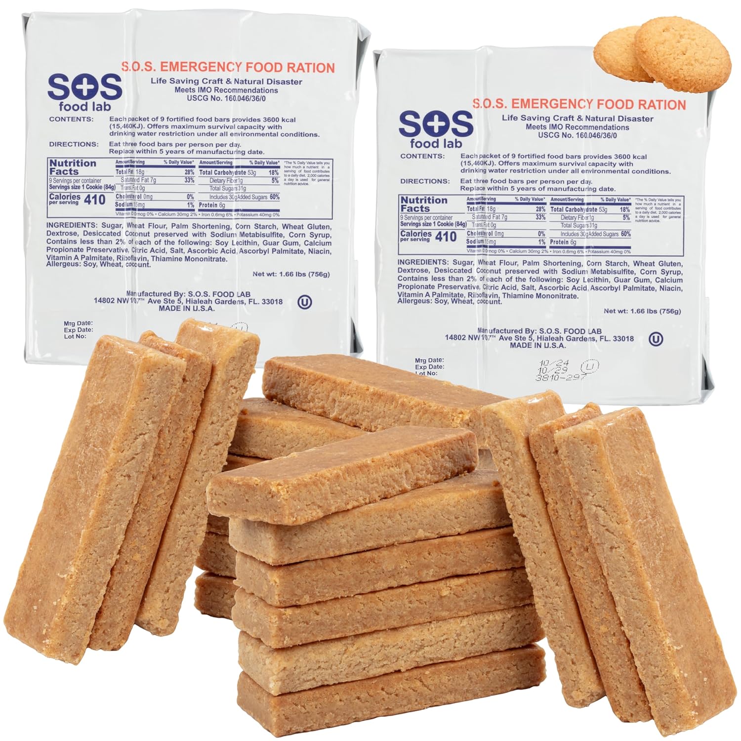 Food Lab Emergency Food Bar - 3600 Calorie Ration (2 Pack Shortbread Cookie)