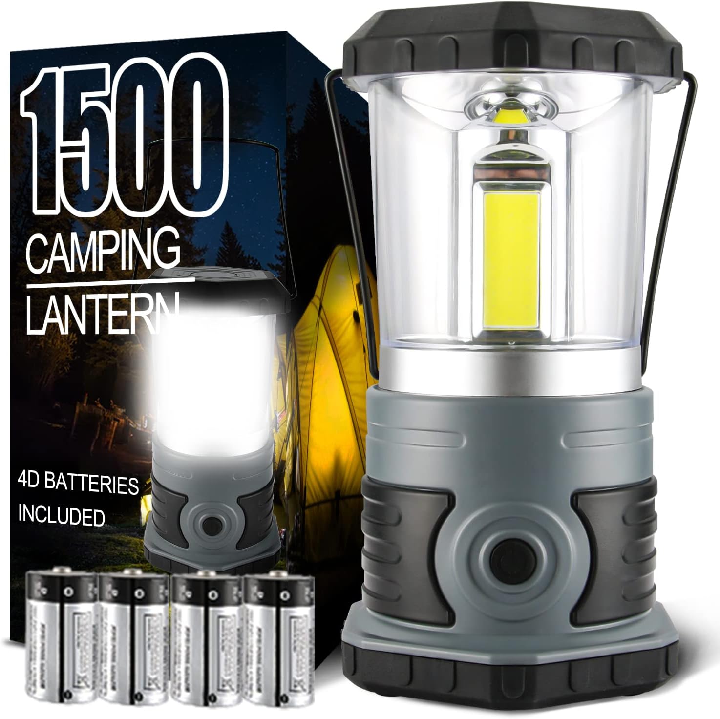LED Camping Lantern, 1500 LM Lanterns for Power Outages with 4 D Batteries Included,