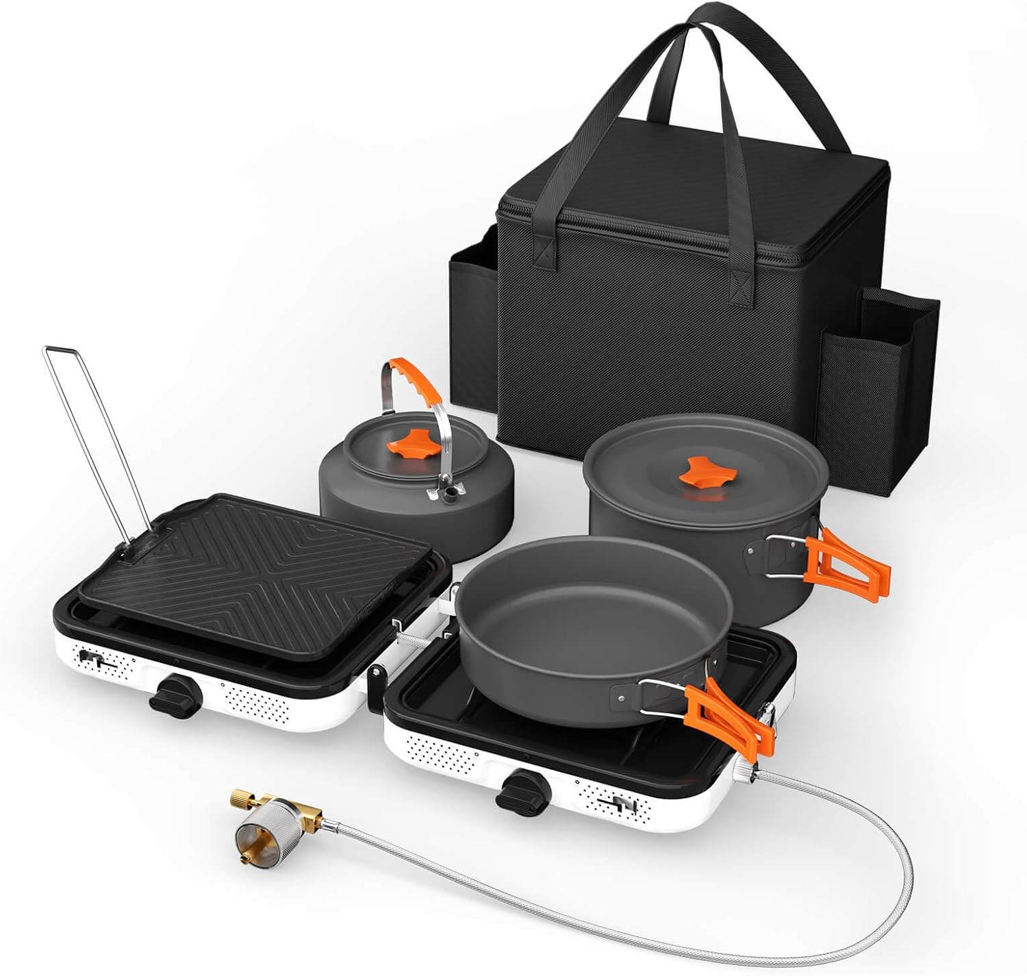 Portable Camping Stove, 2 Burner Foldable Camp Stove, 20000 BTU Folding Gas Stove, Portable Propane Stove with Carry Bag