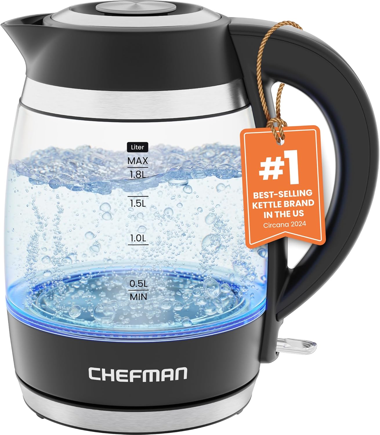 Chefman Electric Kettle, 1.8L 1500W, Hot Water Boiler,