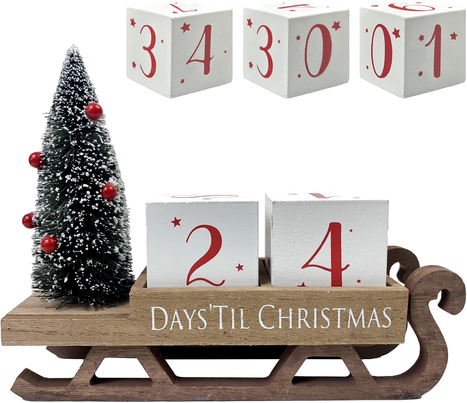 Christmas Countdown Blocks Santa Sleigh Advent Calendar 99 Days Christmas Tree Decorations Wooden Farmhouse Rustic Sign Xmas Party Holiday Décor