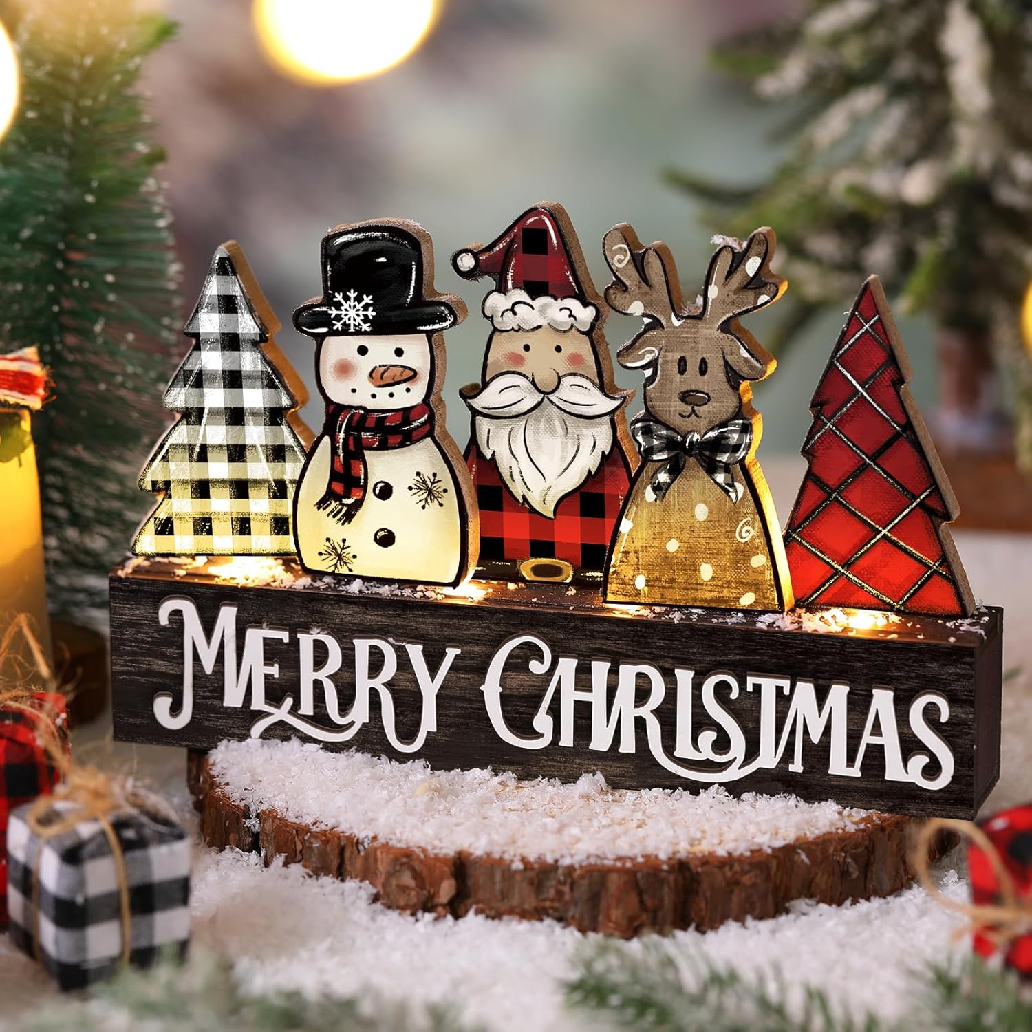 Lighted Wooden Christmas Tree Decor Rustic Christmas Tabletop Decoration
