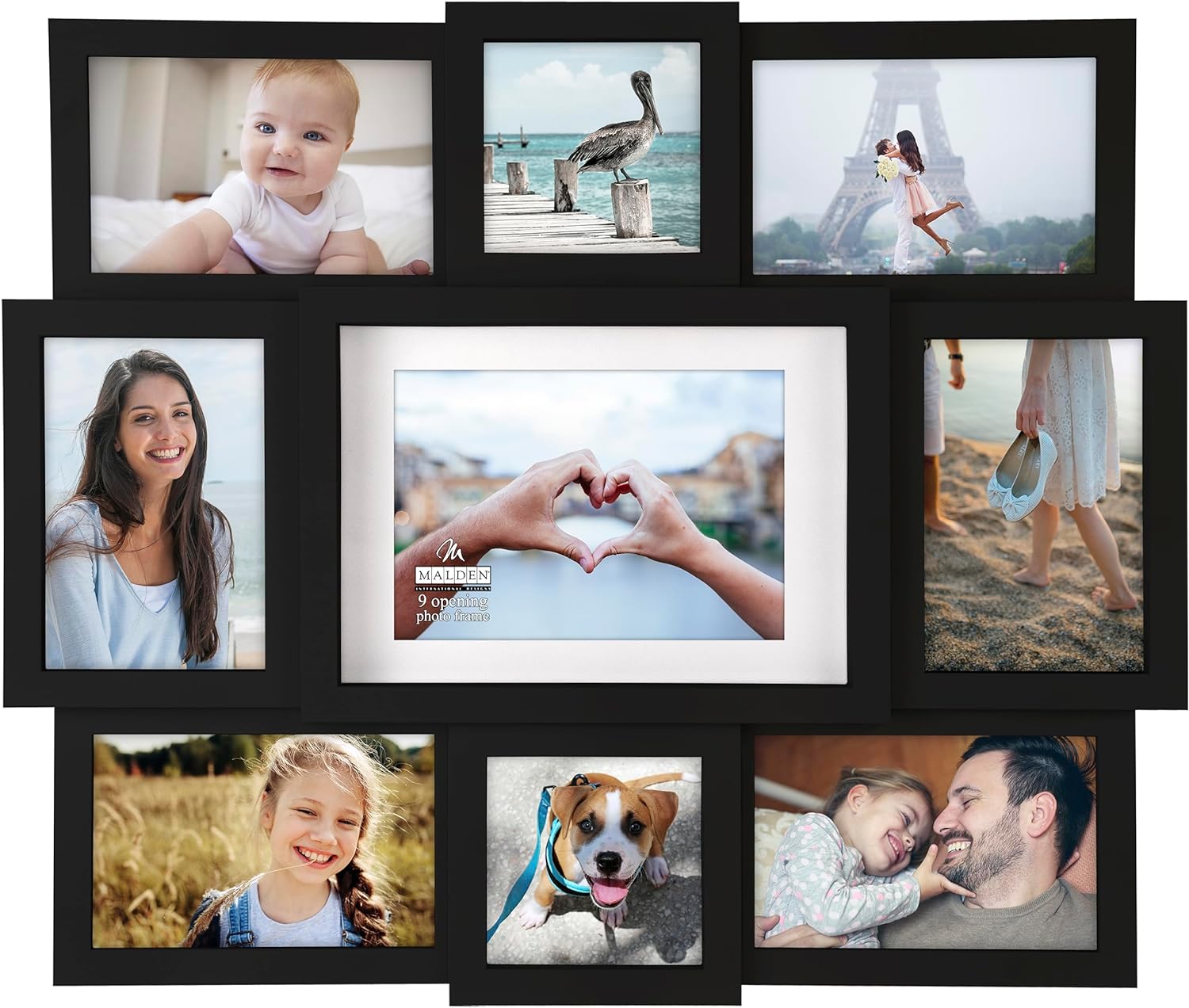Malden International Designs Black 9 Opening Collage Photo Frame