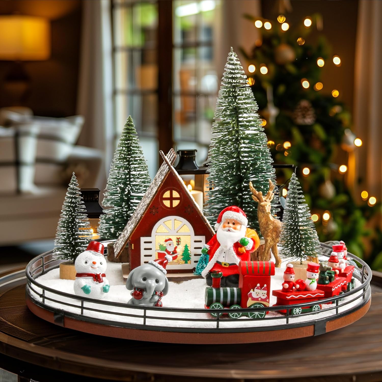 Table Top Centerpiece Decor for Table, Xmas House Decorations, Trees, Snowman, Elephant, Santa Claus, Reindeer, Train for Festive Decor