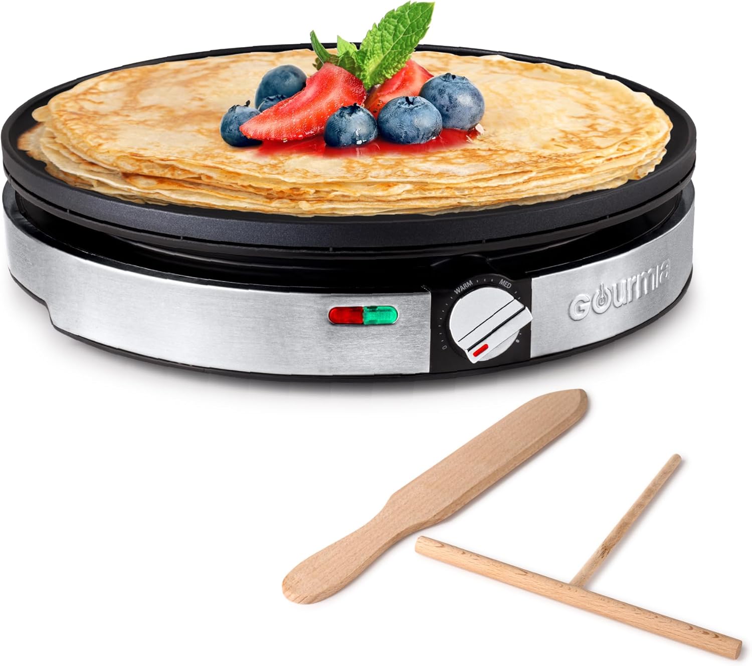 12” Crepe Maker – Nonstick Electric Griddle for Pancakes, Omelets & More, Precise Temp Control with Indicator Lights