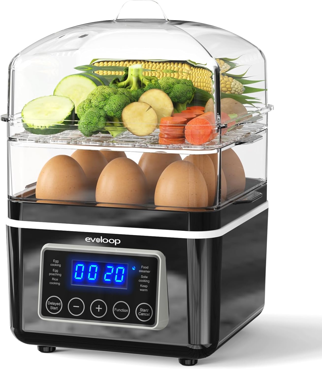 2 Tiers Electric Food Steamer for Cooking, 4 QT Digital Multi Vegetable Steamer with BPA-Free Stackable Baskets