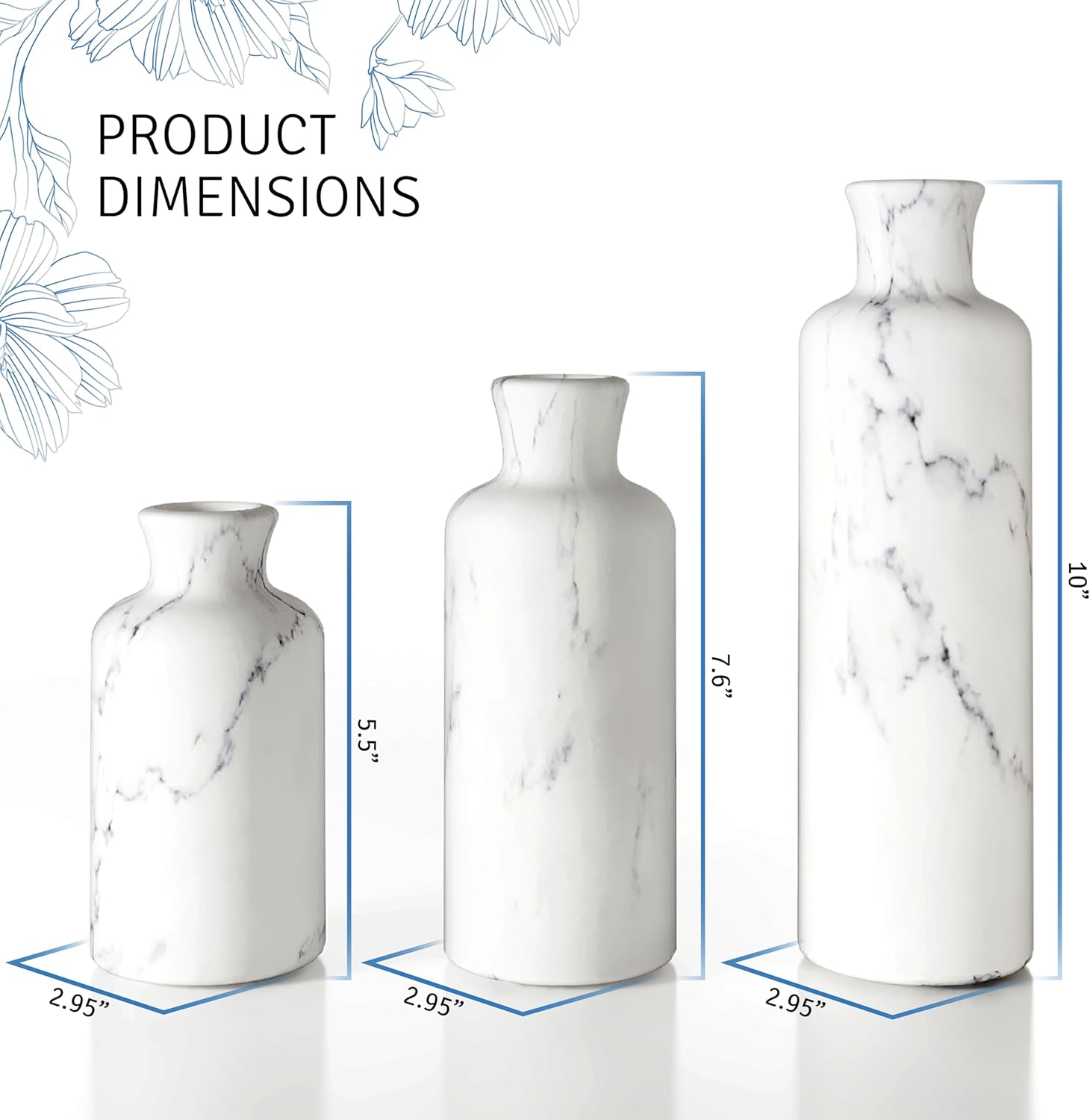 71iZFjx0J+L._AC_SL1500_Creative Scents White Marble Look Vases Home Decor - Vase Set of 3 -