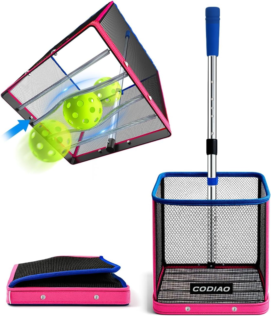 71qygNmQduL._AC_SL1500_Pickleball Ball Picker Upper, Foldable Lightweight Basket with Telescopic Stainless Steel Handle