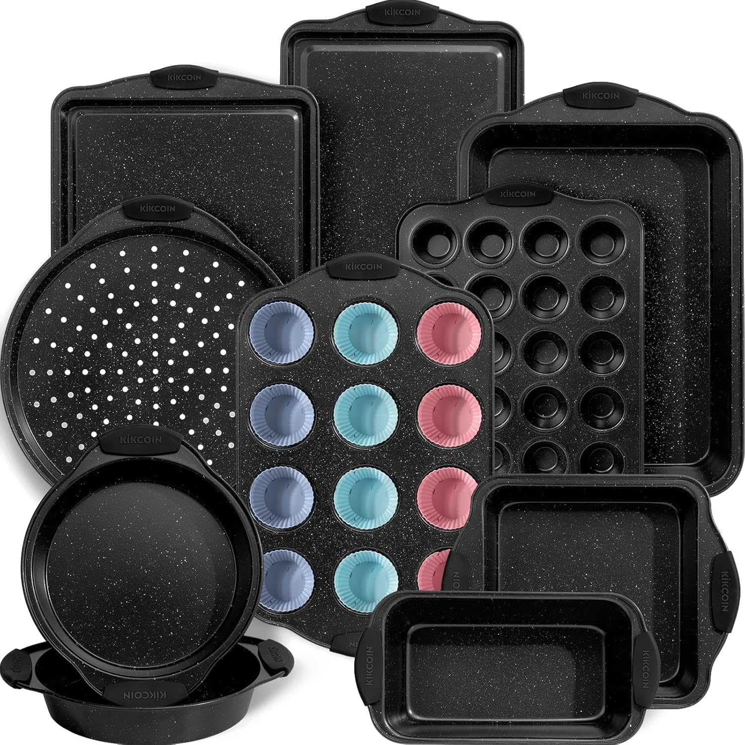 81ufwlmYF9L._AC_SL1500_Kikcoin 22 PCS Nonstick Baking Pans Set, Stackable Bakeware Sets with Silicone Handles
