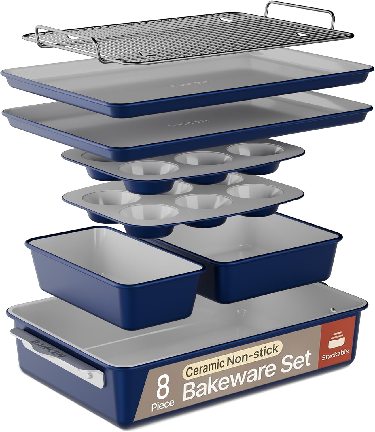 Bakken 8-Piece Stackable Bakeware Set – Ceramic Non-Stick, Oven-Safe