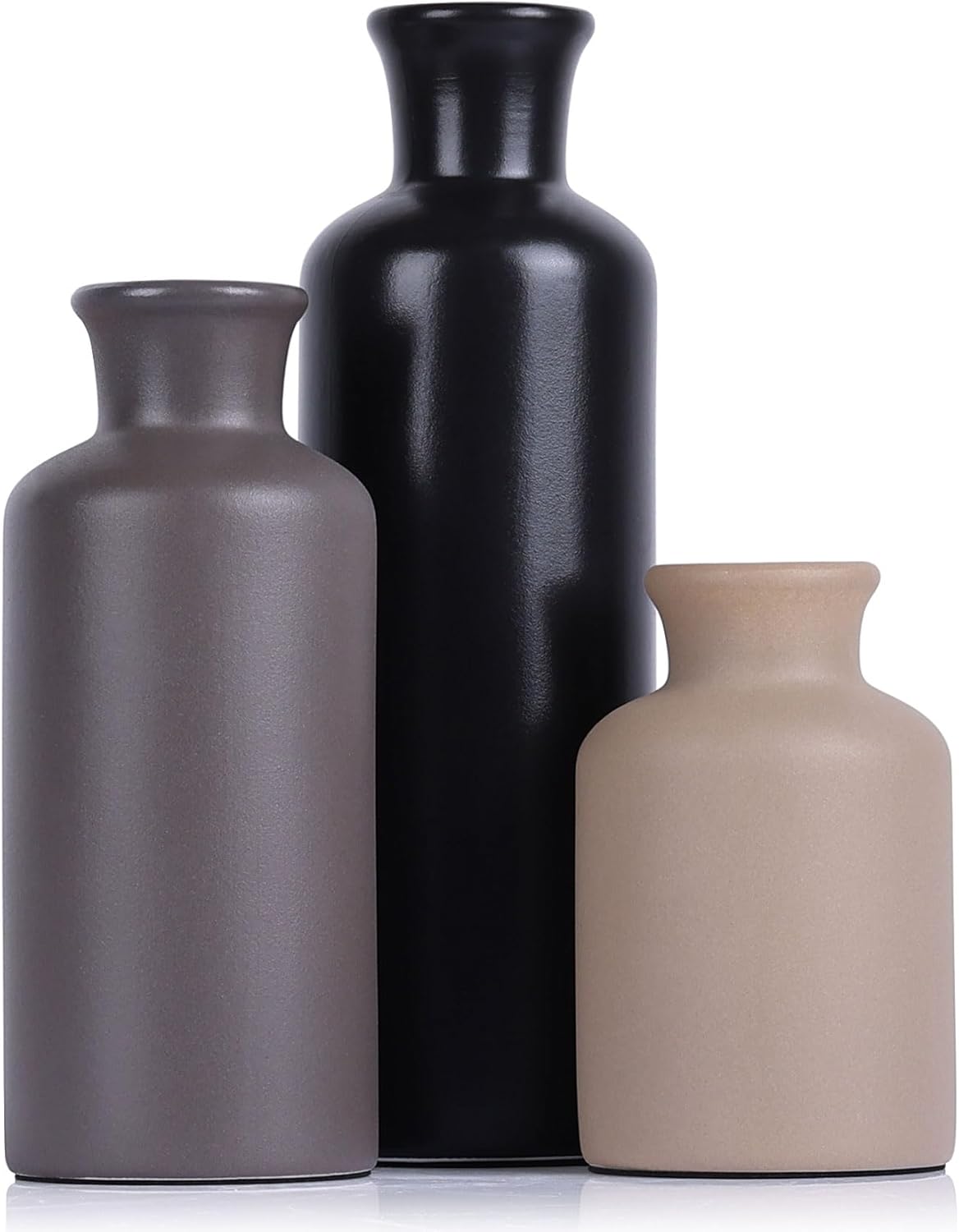 Ceramic Vase Set of 3 - Modern Neutral Vases for Home Decor Rustic Farmhouse Decor
