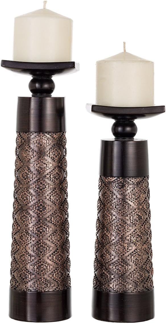 Creative Scents Dublin Brown Pillar Candle Holder Set of 2 - Home Decor