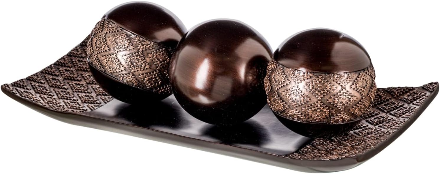 Creative Scents Dublin Brown Tray and Ball Set - Living Room, Entry Table Decor Centerpiece Table