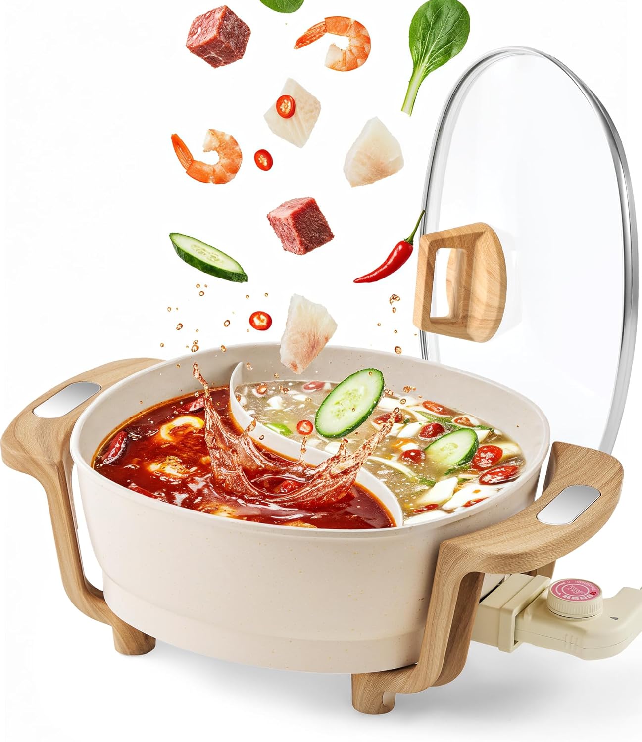 Electric Hot Pot with Divider, Large 6L Nonstick Dual-Sided Shabu Shabu Pot Dual-Flavor hotpot electric 1500W