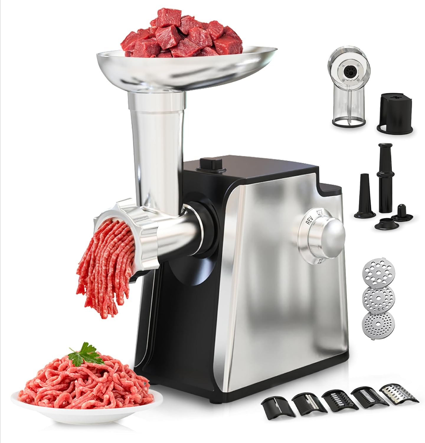 Electric Meat Grinder 2800W Sausage Stuffer Maker 4-In-1 Vegetable Shredder With 3 Slice, Shred Blades,5 Blades