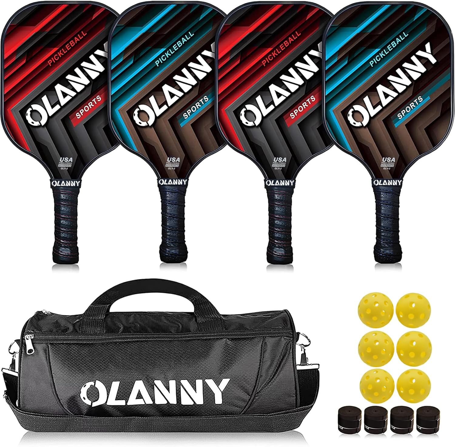 Graphite Pickleball Paddles Set- Premium Rackets Fiber Face & Polymer Honeycomb Core Pickleball Set